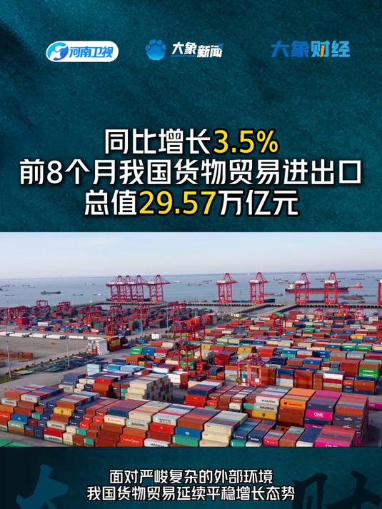 同比增長3.5% 前8個月我國貨物貿(mào)易進出口總值達29.57萬億元